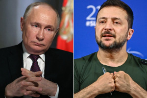 Presidente da Rússia, Vladimir Putin, e Volodymyr Zelensky, presidente da Ucrânia