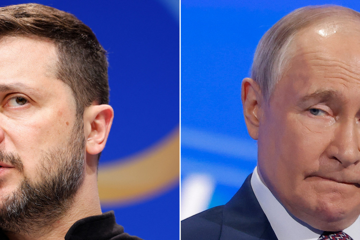  (COMBO) This combination of pictures created on May 12, 2025 shows Ukrainian President Volodymyr Zelensky (L) during a press conference with the German Chancellor during the Ukraine Recovery Conference in Berlin on June 11, 2024 and Russian President Vladimir Putin during the Congress of the Russian Union of Industrialists and Entrepreneurs in Moscow on March 18, 2025. Following the visit of some European leaders to Kyiv, where they called for Russia to agree to an unconditional 30-day ceasefire to allow for peace talks, Putin proposed direct negotiations with Ukraine in Istanbul on May 15, but did not respond to the European call for a 30-day ceasefire. Zelensky said he would be prepared to meet Putin in Turkey, but did not say whether he would still attend if Russia refused the European proposal. 