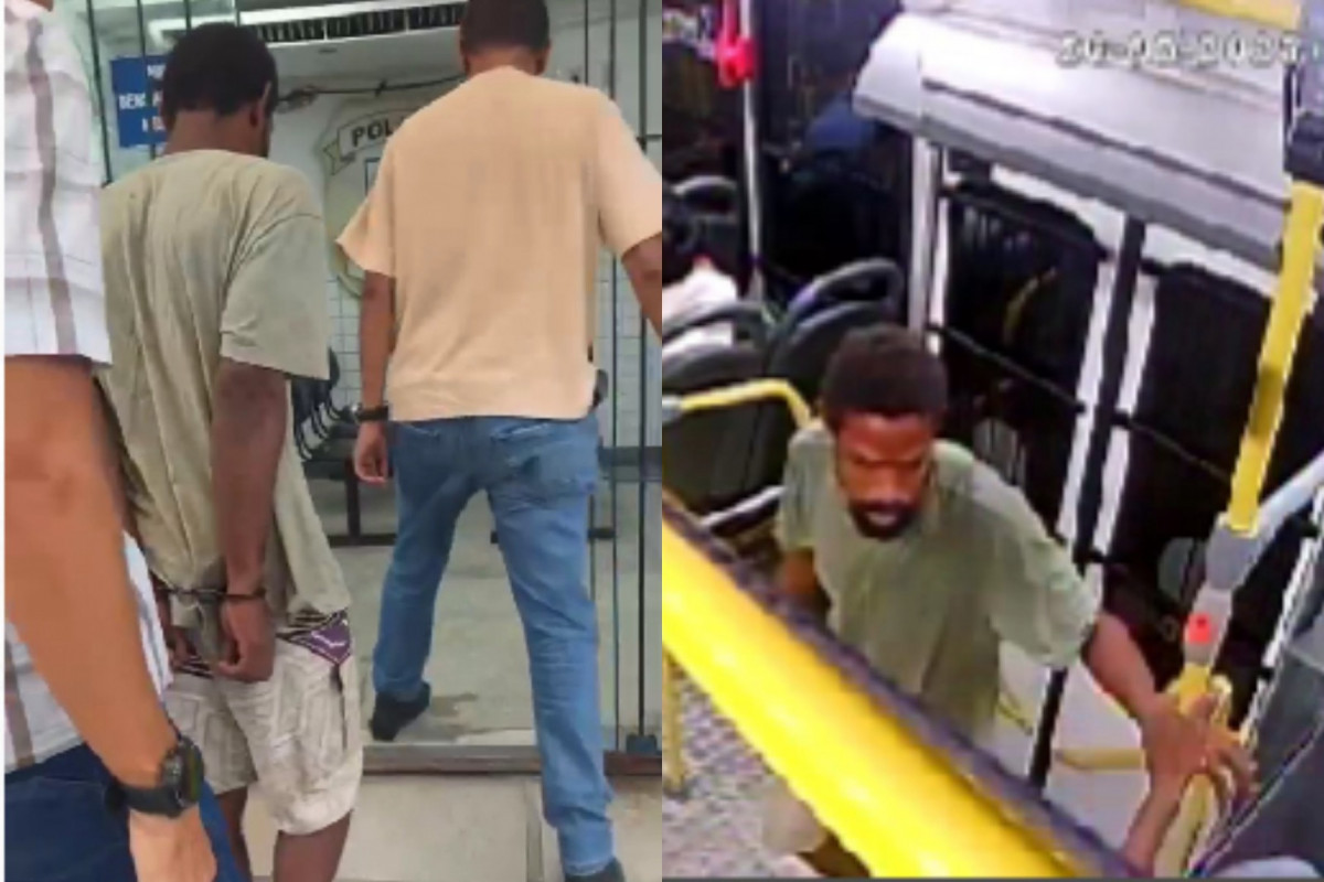 O homem foi preso após esfaquear um homem dentro de um ônibus em Boa Viagem, na Zona Sul do Recife (Reprodução de vídeo) O homem foi preso após esfaquear um homem dentro de um ônibus em Boa Viagem, na Zona Sul do Recife/Reprodução de vídeo