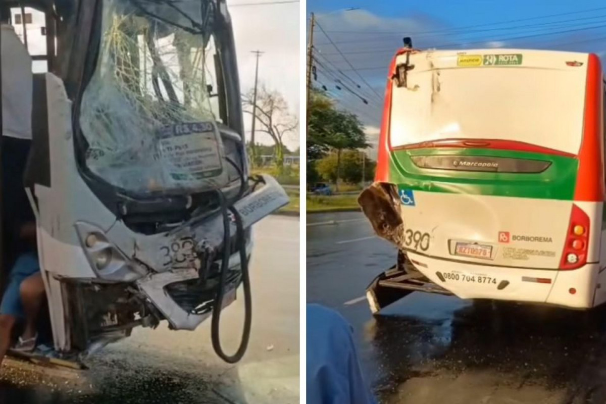 Colisão entre ônibus deixa feridos na Avenida Pan Nordestina, em Olinda (Reprodução/Redes Sociais) Colisão entre ônibus deixa feridos na Avenida Pan Nordestina, em Olinda/Reprodução/Redes Sociais