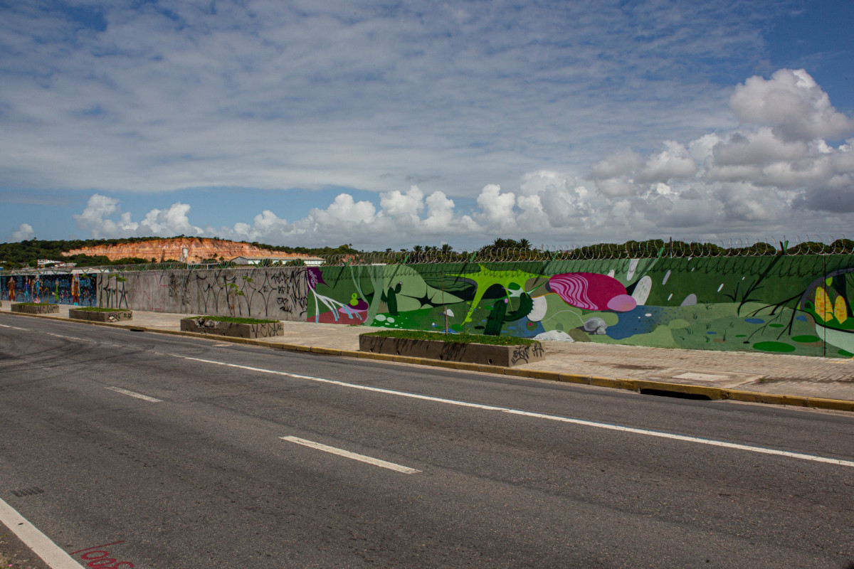 Recife, PE, 03/06/2025 - GRAFITAGEM MURO DO AEROPORTO - Imagens dos grafites que estão sendo feitos no muro do aeroporto.