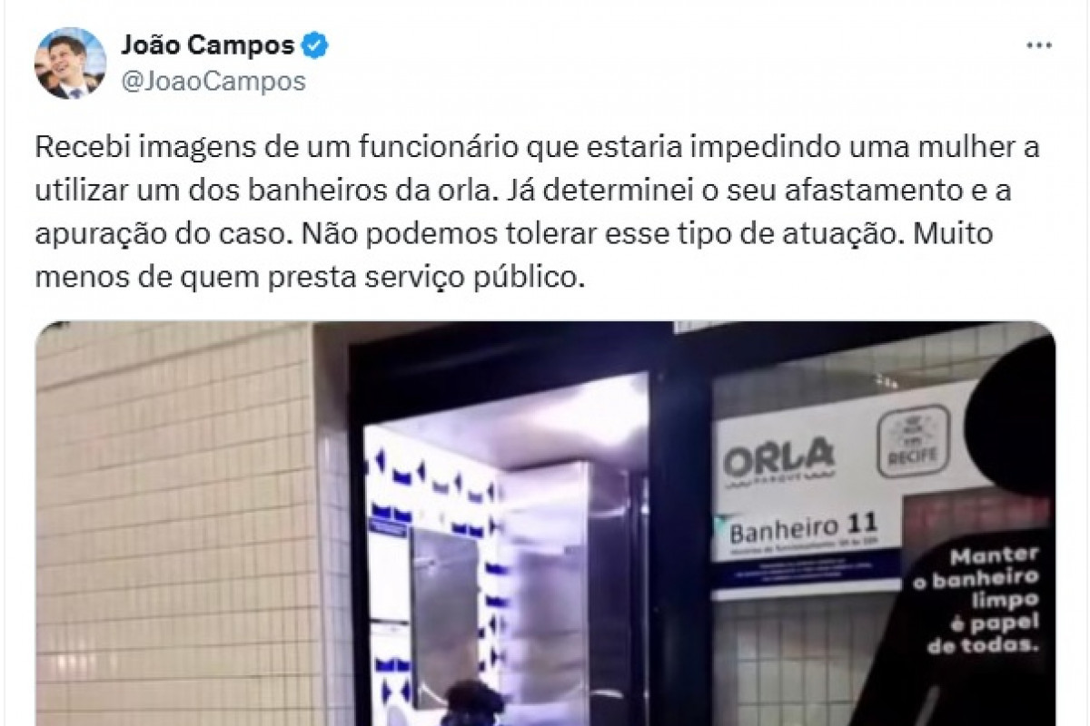 O prefeito João Campos usou o X para informar o afastamento do funcionário.