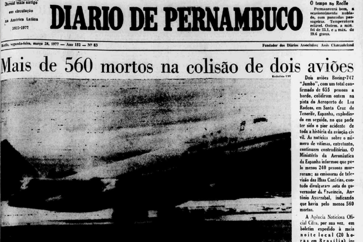 Primeira página da edição do dia 28 de março de 1977 (REPRODUÇÃO/DIARIO DE PERNAMBUCO) Primeira página da edição do dia 28 de março de 1977/REPRODUÇÃO/DIARIO DE PERNAMBUCO