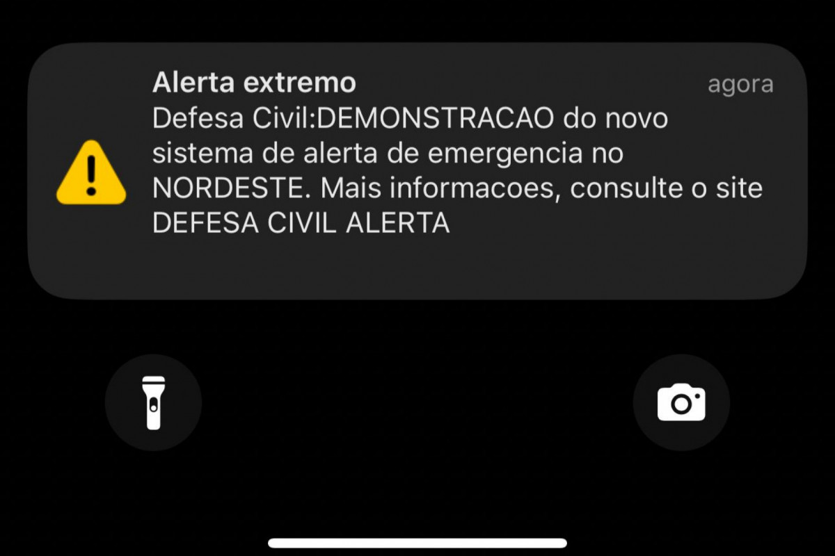 Alerta de demonstração da Defesa Civil (Reprodução) Alerta de demonstração da Defesa Civil/Reprodução