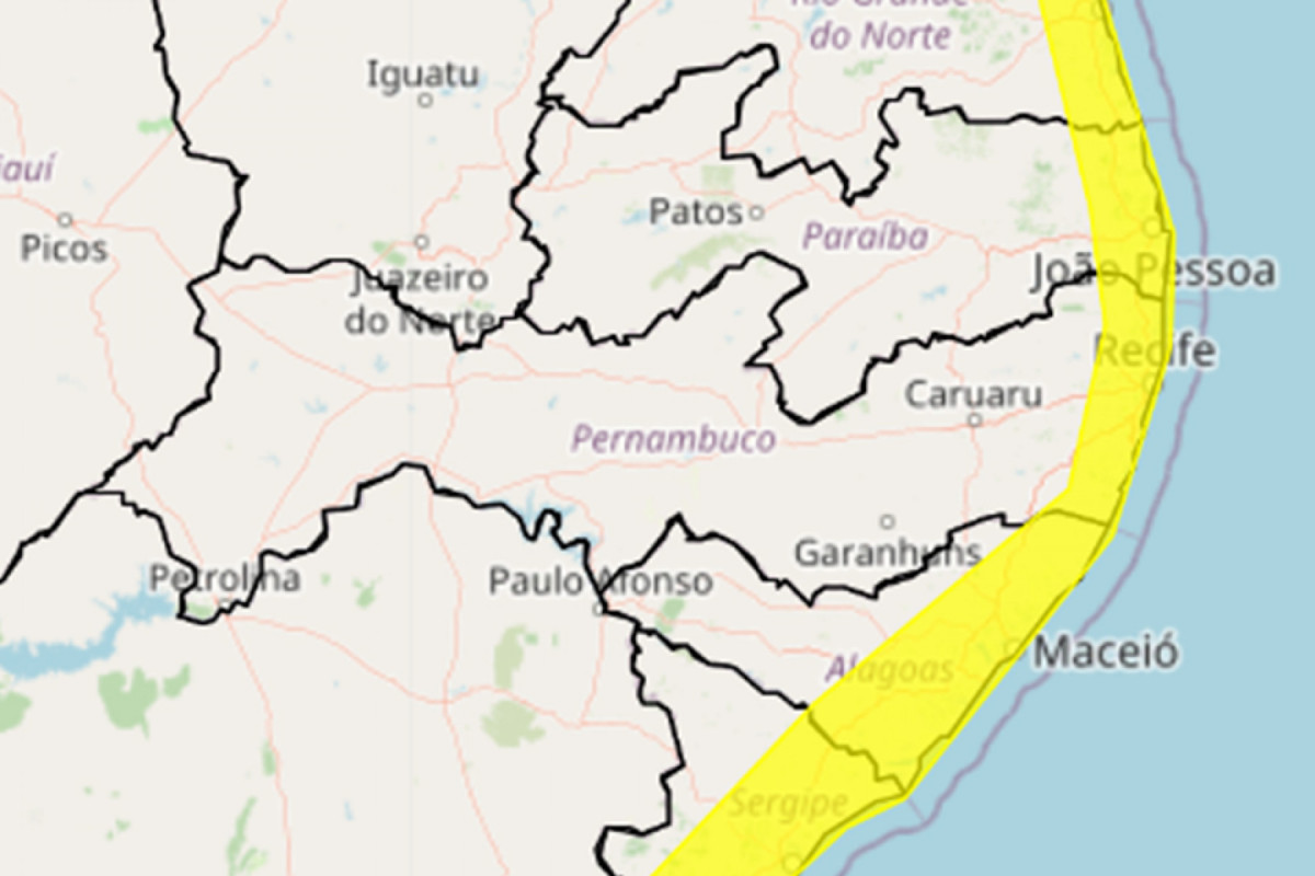 Faixa de chuva sobre o litoral de Pernambuco e estados vizinhos/REPRODUÇÃO/SITE DO INMET