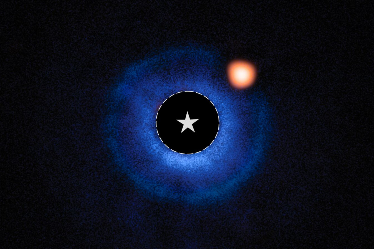 Planeta fora do Sistema Solar (círculo laranja) orbita a estrela TWA 7 (ESA/Webb) Planeta fora do Sistema Solar (círculo laranja) orbita a estrela TWA 7/ESA/Webb