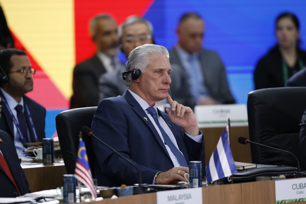 Rio de Janeiro (RJ), 06/07/2025 – O presidente de Cuba, Miguel Díaz-Canel, na sessão plenária 