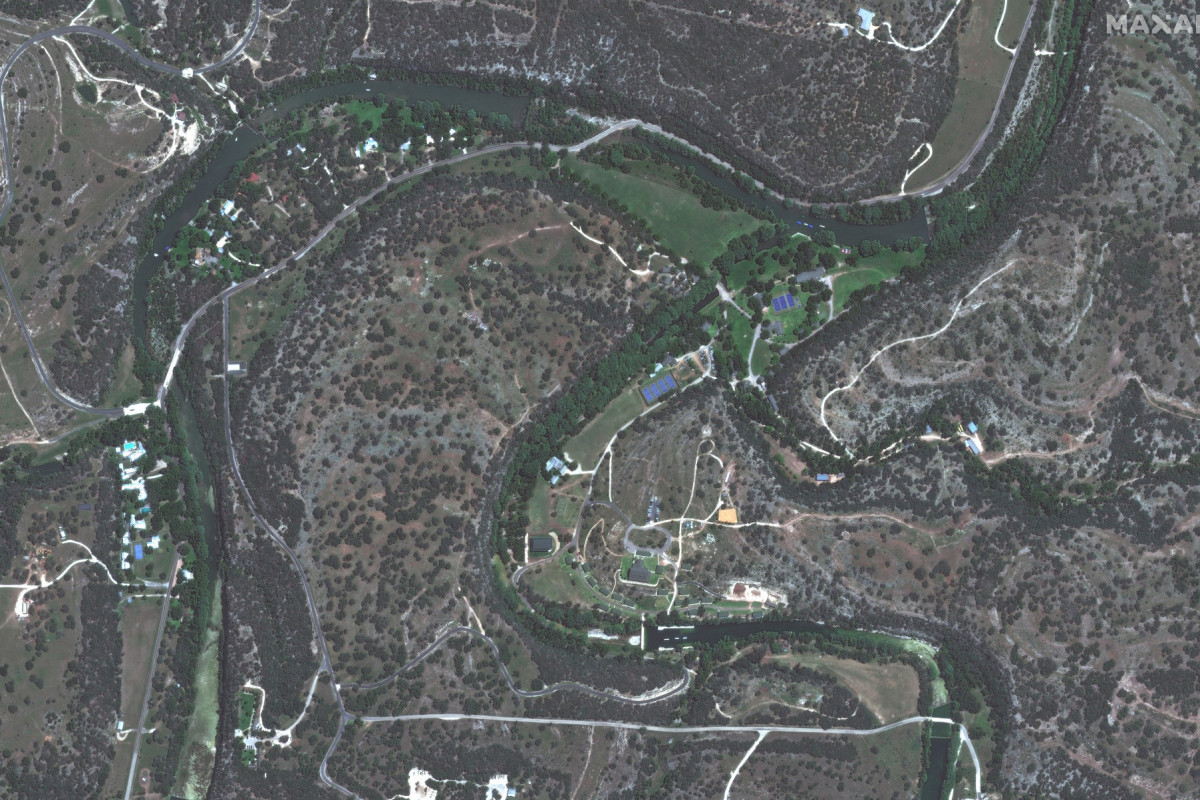  This handout picture courtesy of Maxar Technologies shows an overview of Camp Mystic before severe flash flooding in Hunt, Texas on June 23, 2023. More than 160 people are still listed as missing in Texas, following catastrophic flooding that killed more than 100 over the weekend, the state's governor said July 8, 2025. 