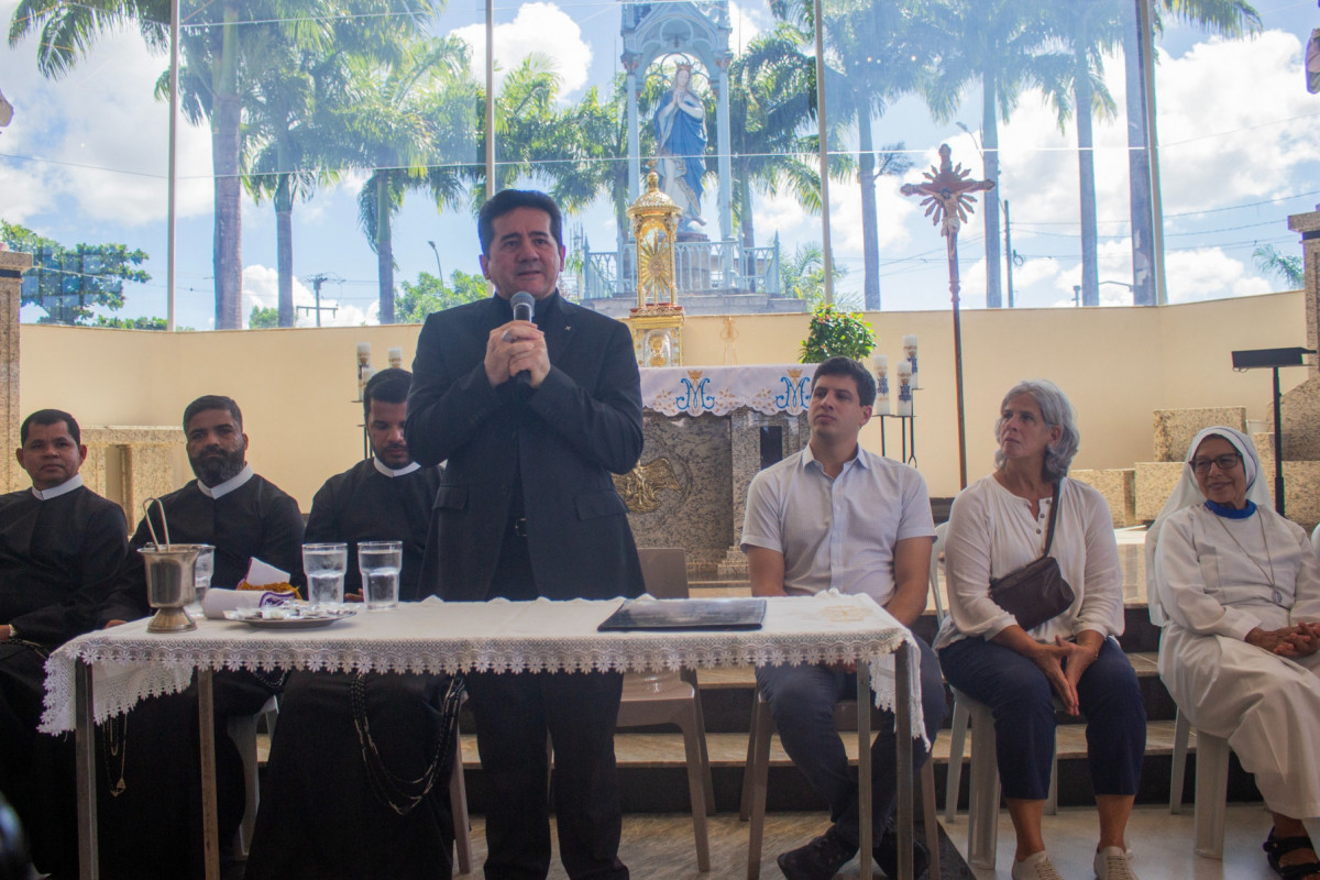 Cerimônia para assinatura da ordem de serviço para restauração da imagem de Nossa Senhora da Conceição, no Santuário