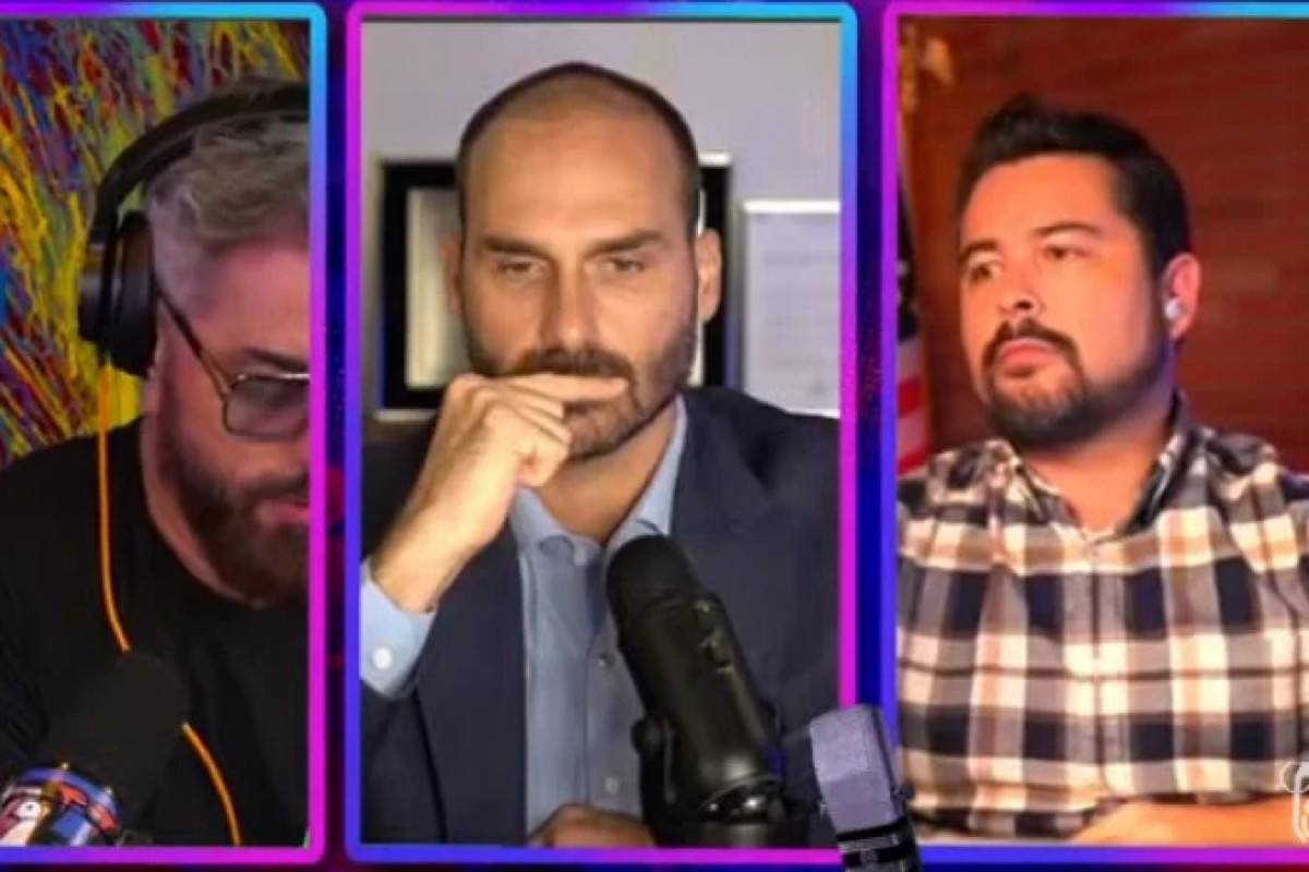 Eduardo Bolsonaro e Paulo Figueiredo deram entrevista ao podcast Inteligência LTDA (crédito: Reprodução/Youtube) Eduardo Bolsonaro e Paulo Figueiredo deram entrevista ao podcast Inteligência LTDA /crédito: Reprodução/Youtube