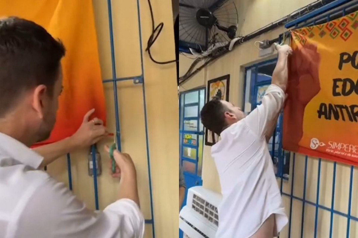 O vereador Eduardo Moura (Novo) disse que foi autorizado pela gestão da Escola Municipal Anita Paes Barreto a remover o O vereador Eduardo Moura (Novo) disse que foi autorizado pela gestão da Escola Municipal Anita Paes Barreto a remover o