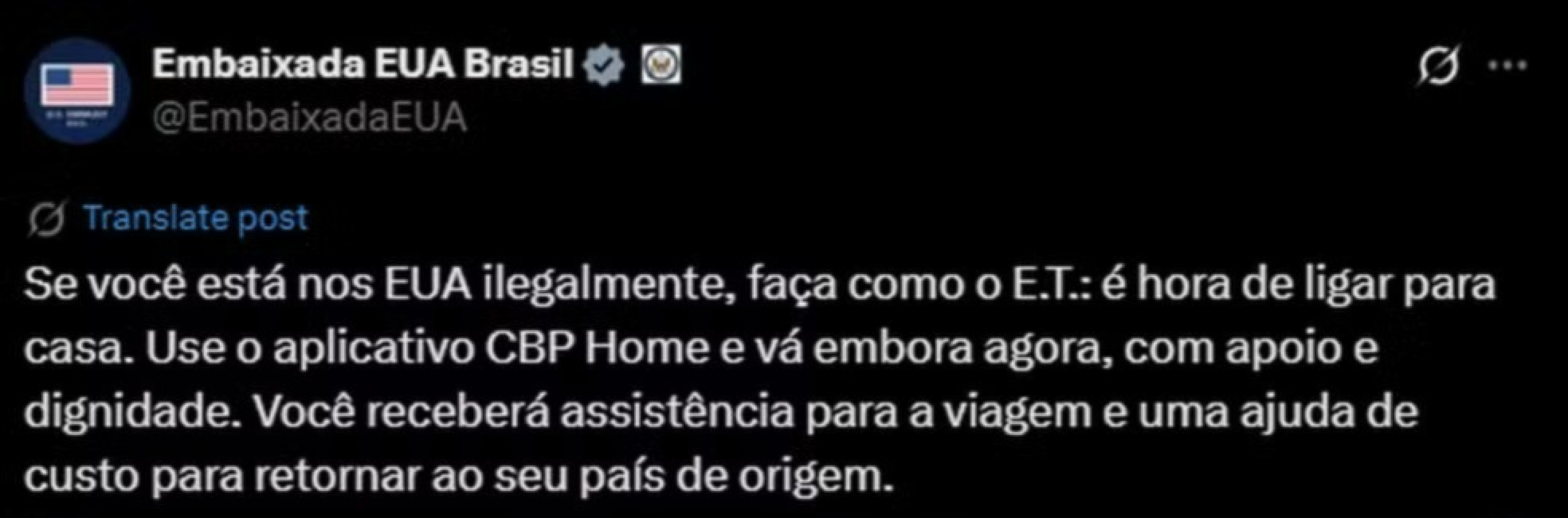 Publicação da embaixada dos EUA no Brasil 