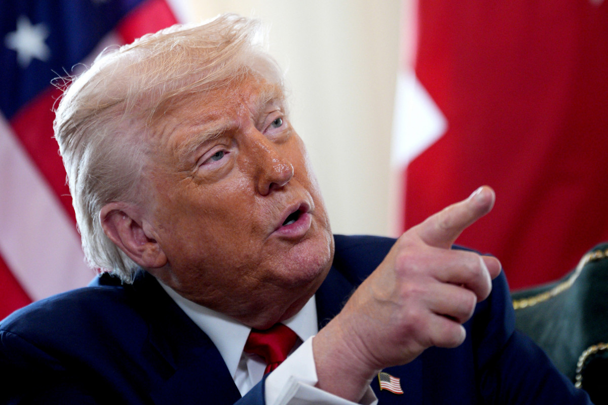 O presidente dos EUA, Donald Trump, discursa durante uma reunião bilateral no Trump Turnberry Golf Courses, em Turnberry, sudoeste da Escócia, em 28 de julho de 2025. (Foto de Christopher Furlong / POOL / AFP)
