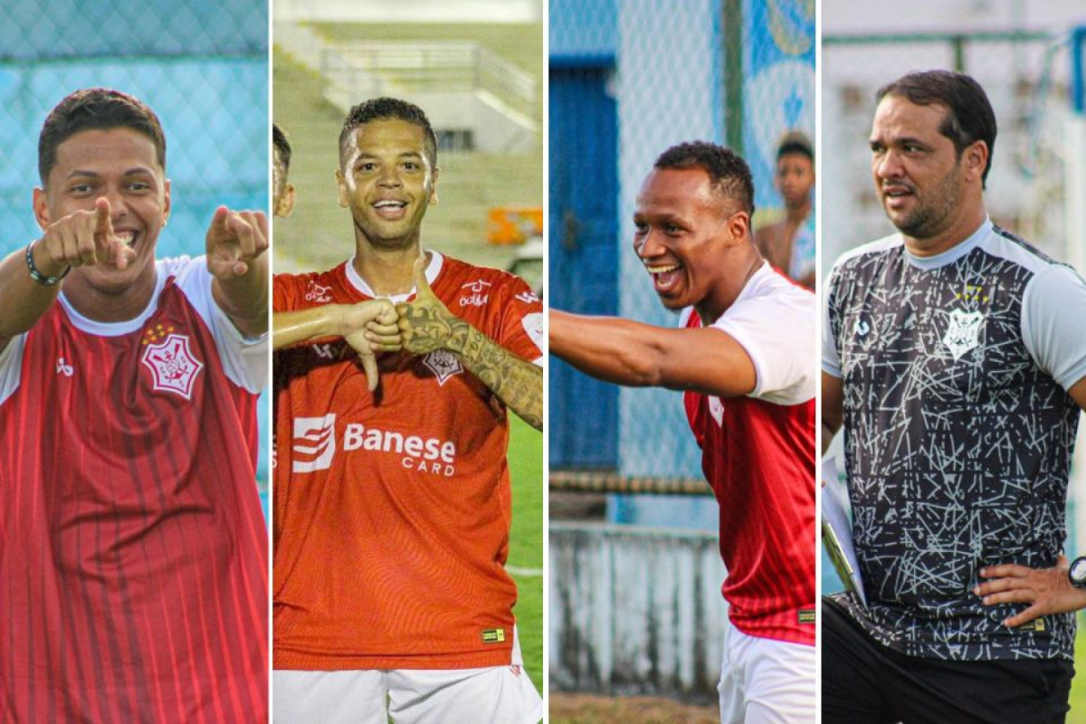 Zagueiro Junior Sergipanos, atacante Pedro Maycon, volante Tinga e técnico Wolley (Divulgação/Sergipe) Zagueiro Junior Sergipanos, atacante Pedro Maycon, volante Tinga e técnico Wolley/Divulgação/Sergipe