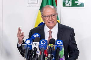 Vice-Presidente da República Geraldo Alckmin durante a coletiva de imprensa, no MDIC, em Brasília-DF.