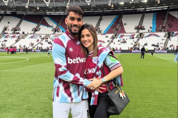 Lucas Paquetá, meia-atacante do West Ham, e a esposa Maria Eduarda Fournier