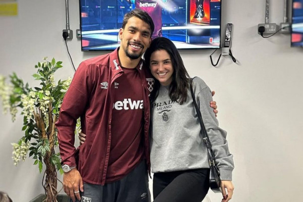 Lucas Paquetá, meia-atacante do West Ham, e a esposa Maria Eduarda Fournier