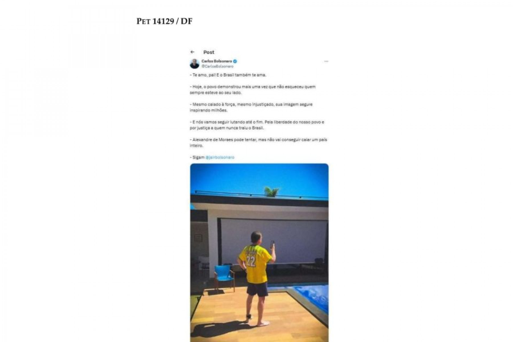 Exemplo de transgressão de Bolsonaro citada por Moraes na PET