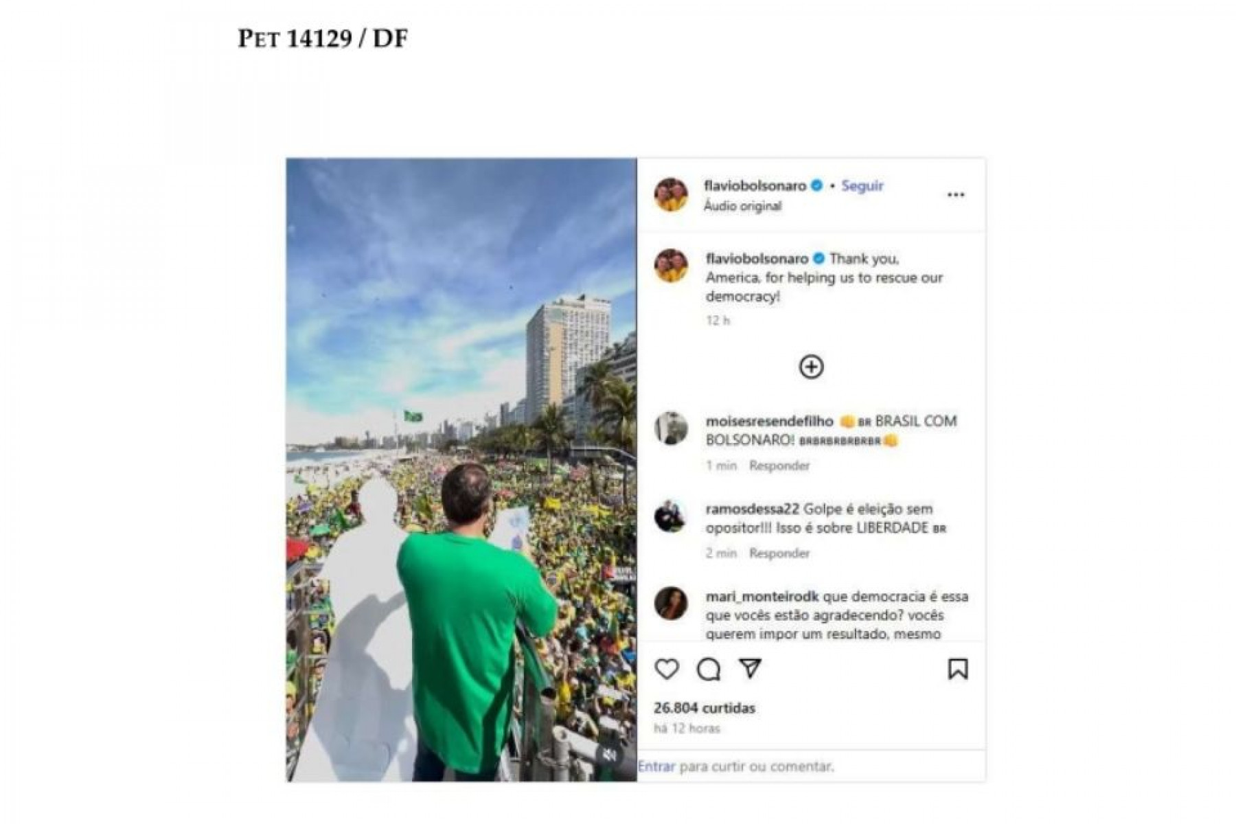 Exemplo de transgressão de Bolsonaro citada por Moraes na PET