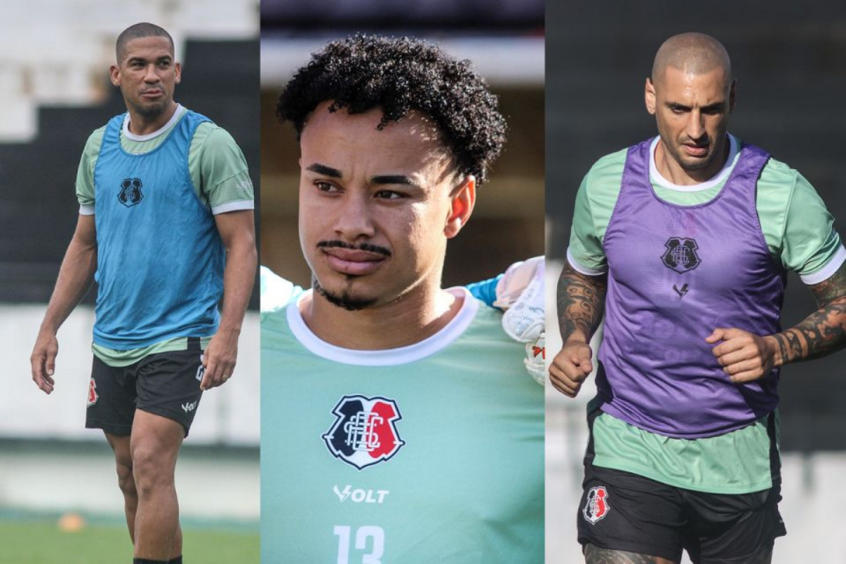 Toty, Nathan e Ariel, jogadores do Santa Cruz (Evelyn Victoria/SCFC) Toty, Nathan e Ariel, jogadores do Santa Cruz/Evelyn Victoria/SCFC