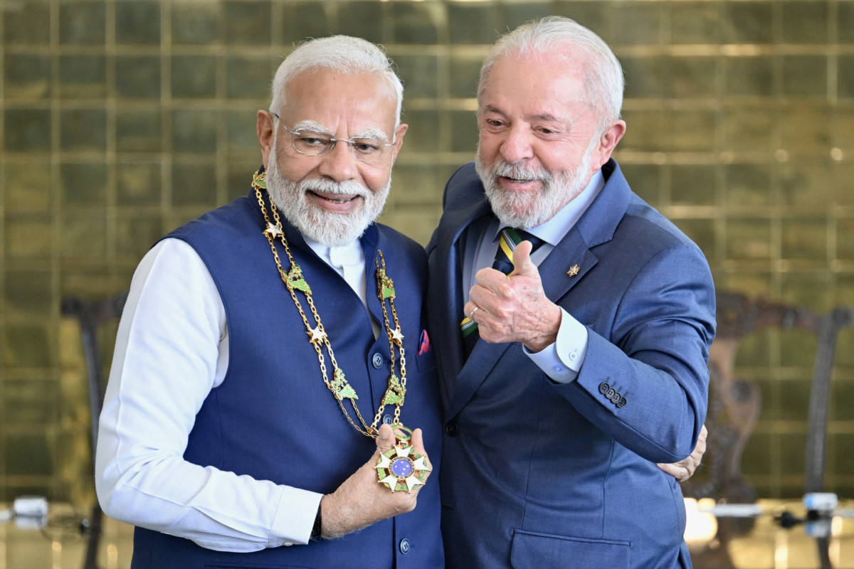 Narendra Modi, primeiro ministro da Índia, e o presidente Lula/EVARISTO SA / AFP