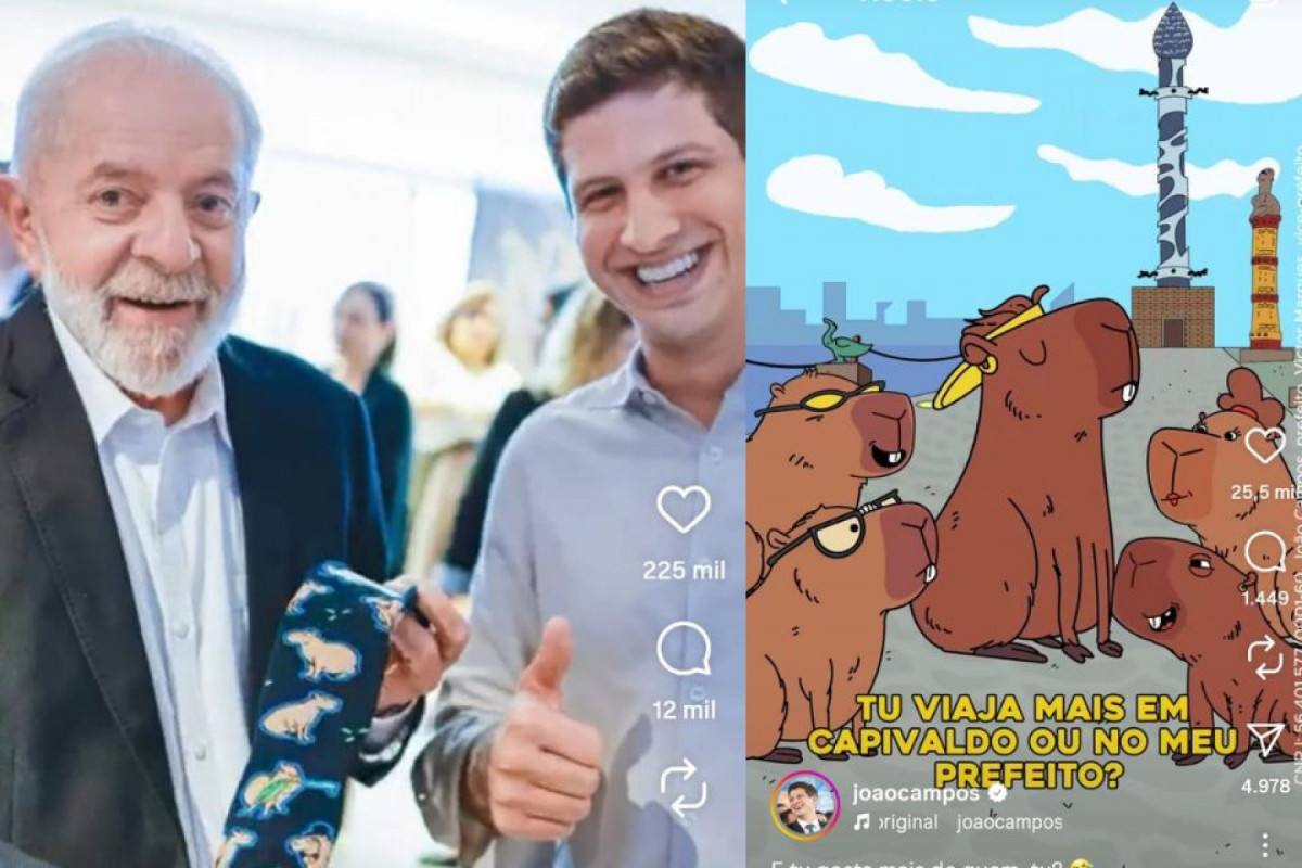 Capivaras aparecem com frequência na publicidade da prefeitura e nas redes sociais do prefeito João Campos