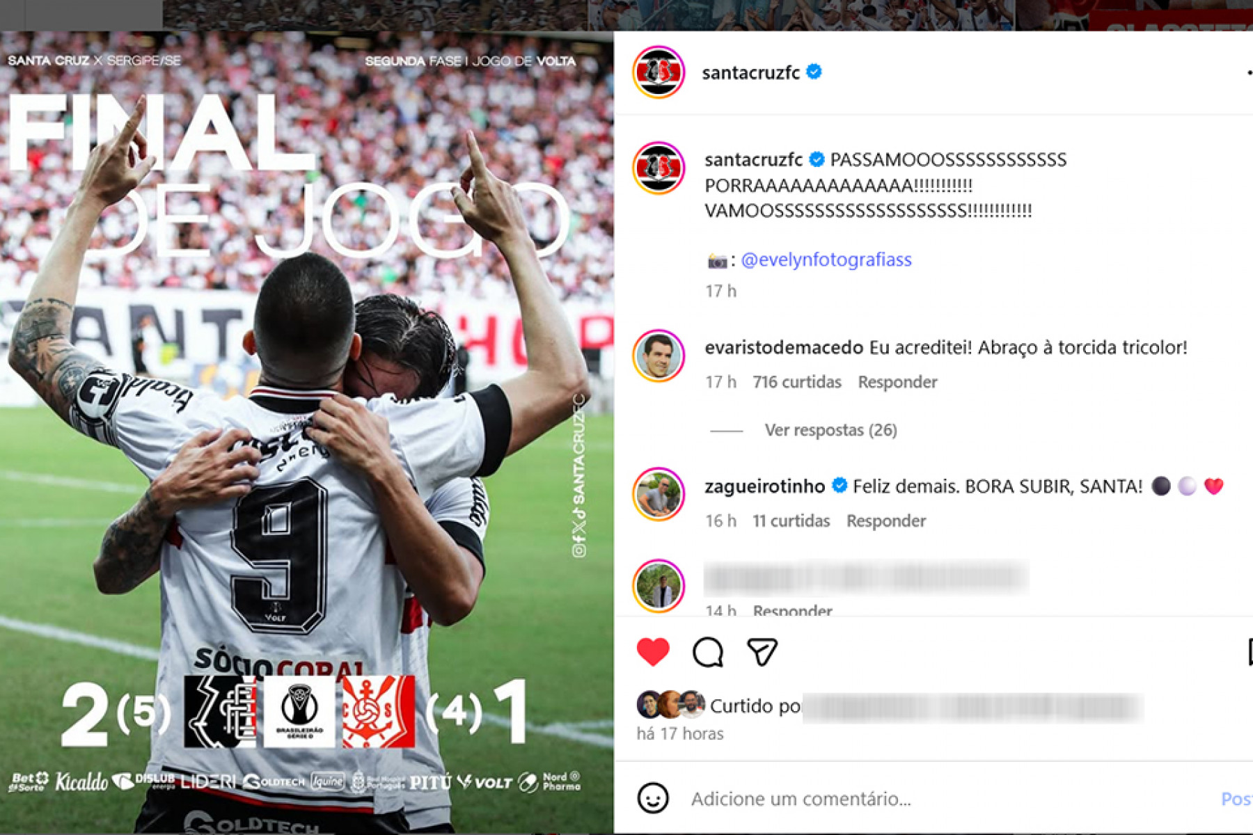 Postagem comentada por dois ídolos da história coral