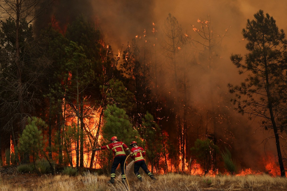 Bombeiros tentam extinguir um incêndio florestal em Portugal ( PATRICIA DE MELO MOREIRA / AFP) Bombeiros tentam extinguir um incêndio florestal em Portugal/ PATRICIA DE MELO MOREIRA / AFP