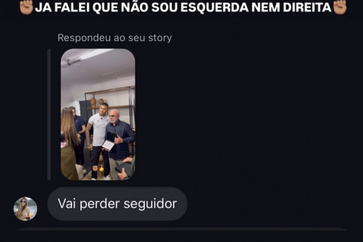 Neiff usou os stories do Instagram para dizer que não é de esquerda, nem de direita. 