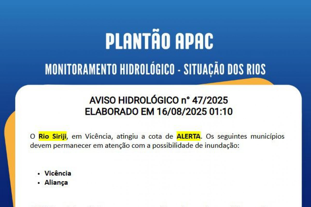 Boletim hidrológico da APAC do sábado (16/8)