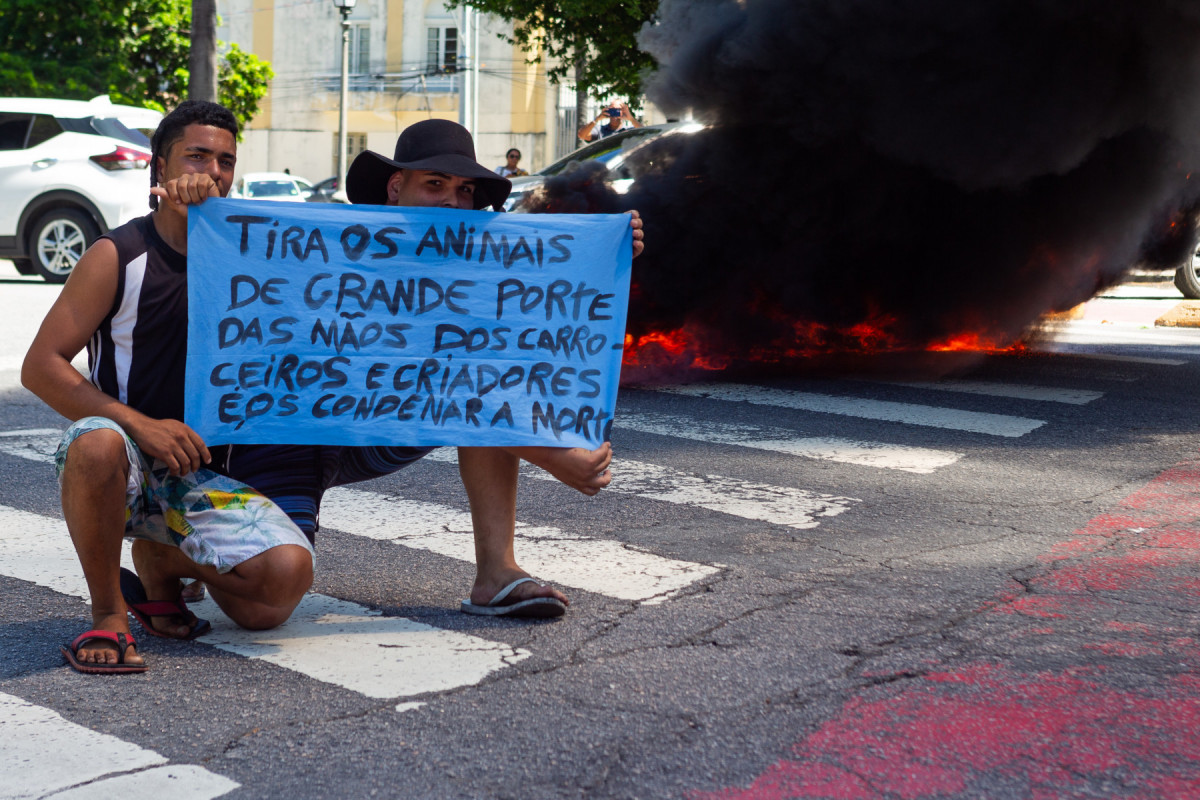  Recife, PE, 18/08/2025 - PROTESTOS CARROCEIROS - Na manhã desta segunda-feira(18), os carroceiros realizaram protestos, fechando o transito no viaduto da Joana Bezerra e em frente a câmara de vereadores.