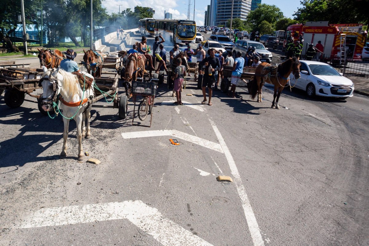 Os manifestantes afirmam que não há previsão para fim dos atos, que devem se estender até que haja uma conversa com o Prefeito do Recife, João Campos.
/Foto:  Rafael Vieira / DP Fotos
