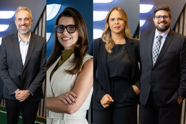 Hugo Baungartner (CBO), Rita Cunha (CGO), Maria Neves Rocha (Head de Atendimento) e Gabriel Oliveira (Diretor Jurídico) fortalecem o time