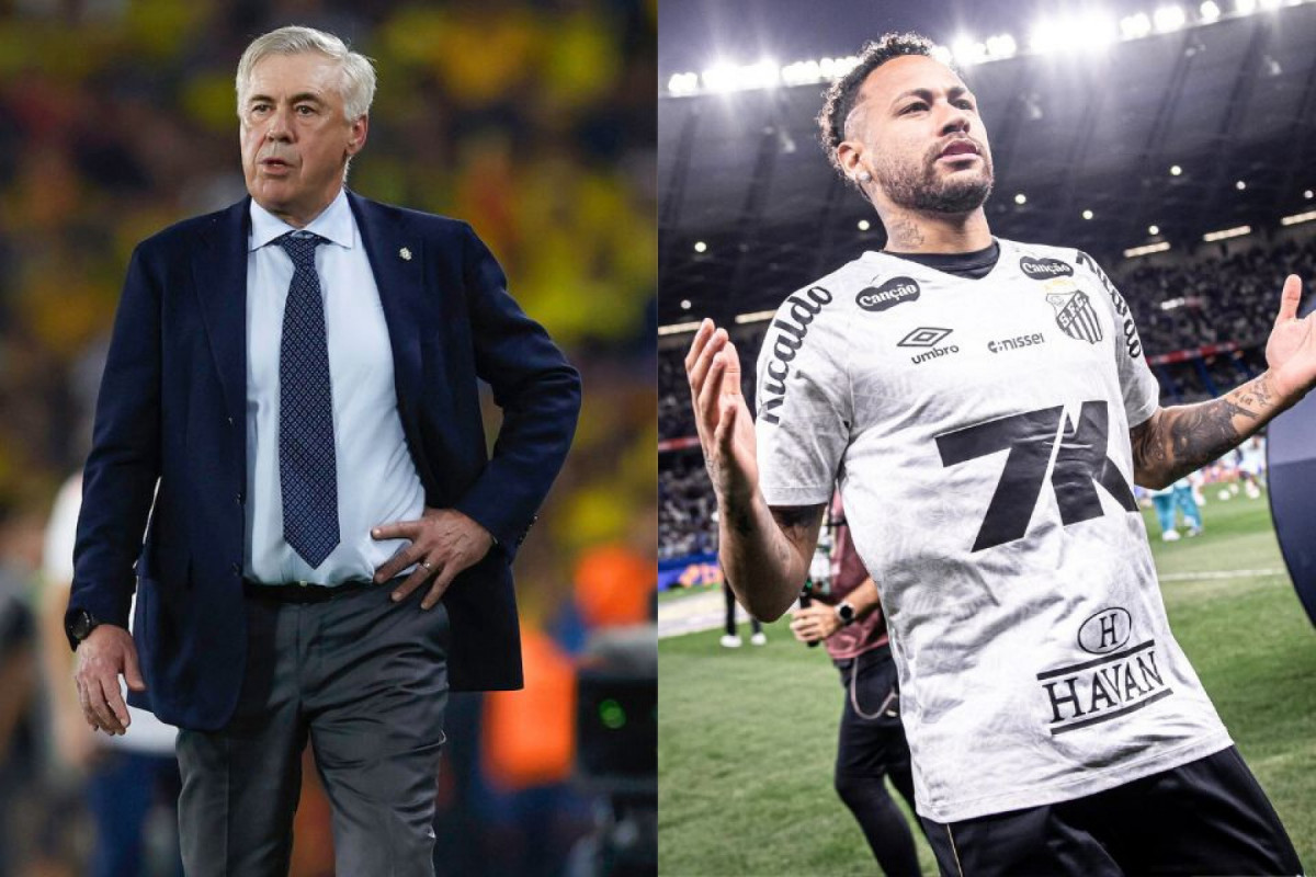 Carlo Ancelotti, técnico da Seleção Brasileira, e Neymar, meia-atacante do Santos/Rafael Ribeiro/CBF e Raul Baretta/Santos FC