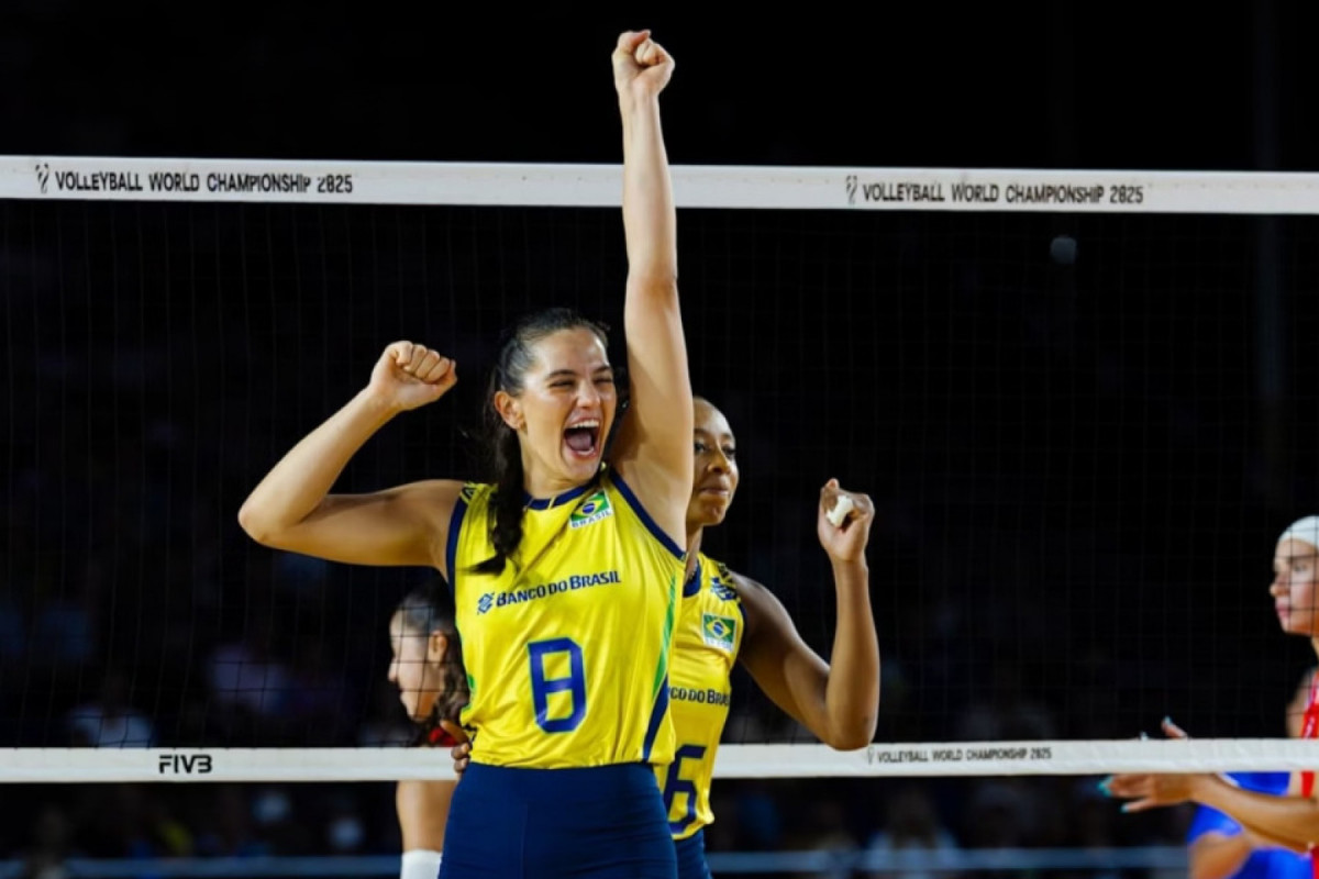Julia Kudiess, central da Seleção Brasileira de Vôlei Feminino (Divulgação / Volleyball World) Julia Kudiess, central da Seleção Brasileira de Vôlei Feminino /Divulgação / Volleyball World