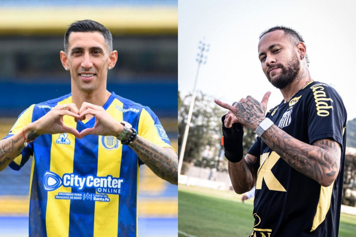Angel Di María, atacante do Rosario Central, e Neymar, meia-atacante do Santos (Marcelo Manera / AFP e Raul Baretta / Santos FC) Angel Di María, atacante do Rosario Central, e Neymar, meia-atacante do Santos/Marcelo Manera / AFP e Raul Baretta / Santos FC