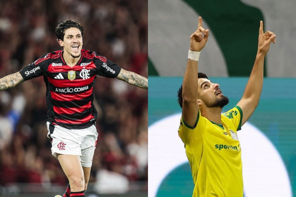Pedro, atacante do Flamengo, e Flaco López, jogador do Palmeiras (Gilvan de Souza/Flamengo / Cesar Greco / Palmeiras) Pedro, atacante do Flamengo, e Flaco López, jogador do Palmeiras/Gilvan de Souza/Flamengo / Cesar Greco / Palmeiras