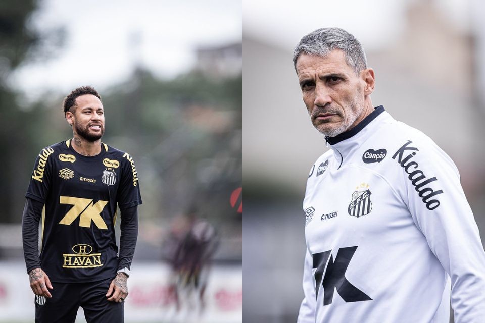 Neymar e Vojvoda em treino pelo Santos (Raul Baretta/ Santos FC) Neymar e Vojvoda em treino pelo Santos/Raul Baretta/ Santos FC