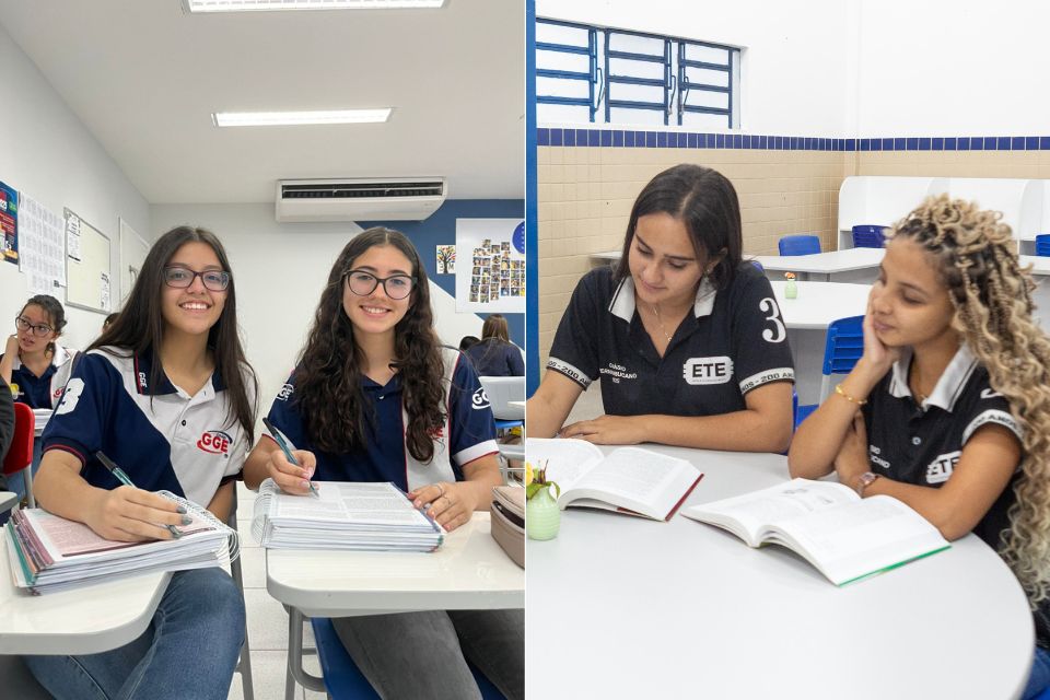 As estudantes Isadora Tito e Natália Revorêdo, do Colégio GGE, e Bianca das Neves e Ana Beatriz, da ETE Ginásio Pernambucano (Foto: Bartô Leonel / DP e Rafael Vieira / DP Foto) As estudantes Isadora Tito e Natália Revorêdo, do Colégio GGE, e Bianca das Neves e Ana Beatriz, da ETE Ginásio Pernambucano/Foto: Bartô Leonel / DP e Rafael Vieira / DP Foto