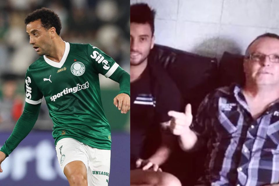 Felipe Anderson, jogador do Palmeiras, e seu pai, Sebastião Tomé Gomes (Cesar Greco/Palmeiras e Reprodução/Redes Sociais) Felipe Anderson, jogador do Palmeiras, e seu pai, Sebastião Tomé Gomes/Cesar Greco/Palmeiras e Reprodução/Redes Sociais
