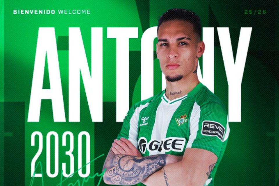 Anúncio do Betis pela contratação do atacante Antony (Reprodução/Redes Sociais/Real Betis Balompié) Anúncio do Betis pela contratação do atacante Antony /Reprodução/Redes Sociais/Real Betis Balompié