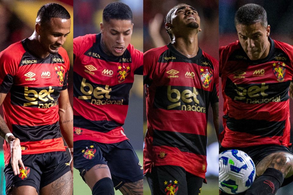 Léo Pereira, Matheusinho, Du Queiroz e Carlos Alberto em ação pelo Sport (Rafael Vieira/DP Foto) Léo Pereira, Matheusinho, Du Queiroz e Carlos Alberto em ação pelo Sport/Rafael Vieira/DP Foto