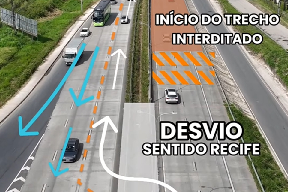 Desvio ocupará uma das três faixas utilizadas normalmente no sentido oposto da BR (REPRODUÇÃO/VÍDEO) Desvio ocupará uma das três faixas utilizadas normalmente no sentido oposto da BR/REPRODUÇÃO/VÍDEO