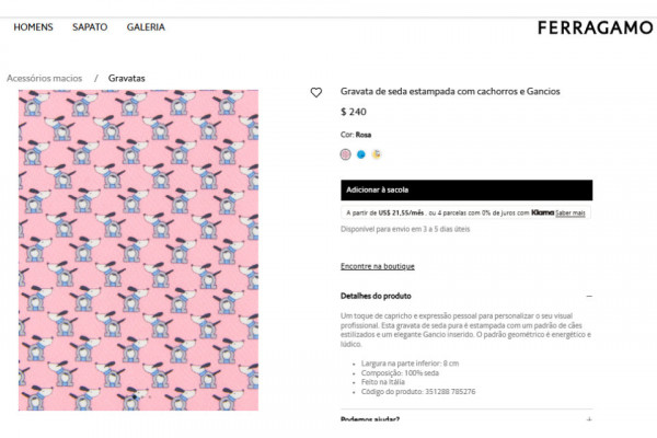 Gravata de Moraes é rosa e tem estampa de cachorrinhos  (Reprodução / Ferragamo)