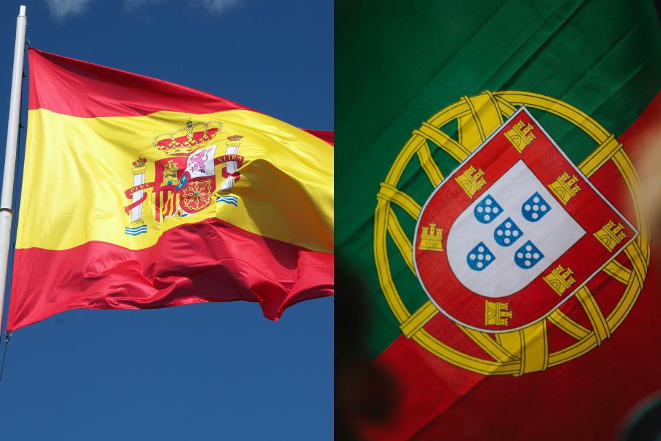 Bandeiras da Espanha e de Portugal/Fotos: Diogo Miranda e Pixabay/Pexels