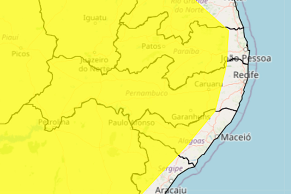 Previsão de ventania no Sertão e Agreste/REPRODUÇÃO/SITE INMET