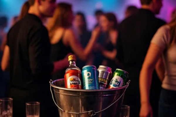 Jovens em balada, balde de bebidas, combo de bebidas alcoólicas - /(crédito: Meta AI )
