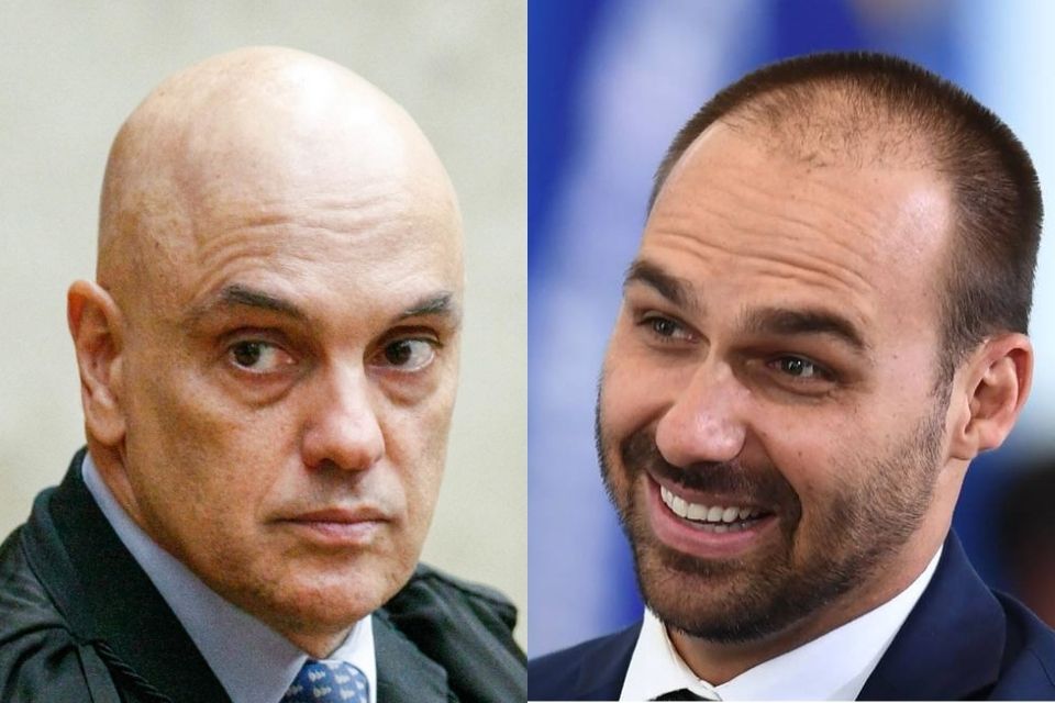 Alexandre de Moraes (à esq.) e Eduardo Bolsonaro (à dir,)/Sophia Santos/STF e EVARISTO SA/AFP