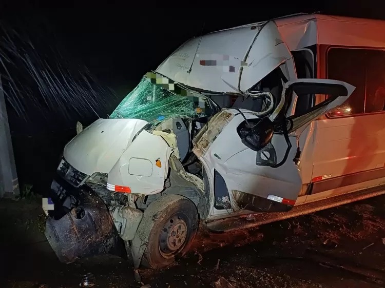 Van ficou parcialmente destruída após colisão/Foto: Reprodução