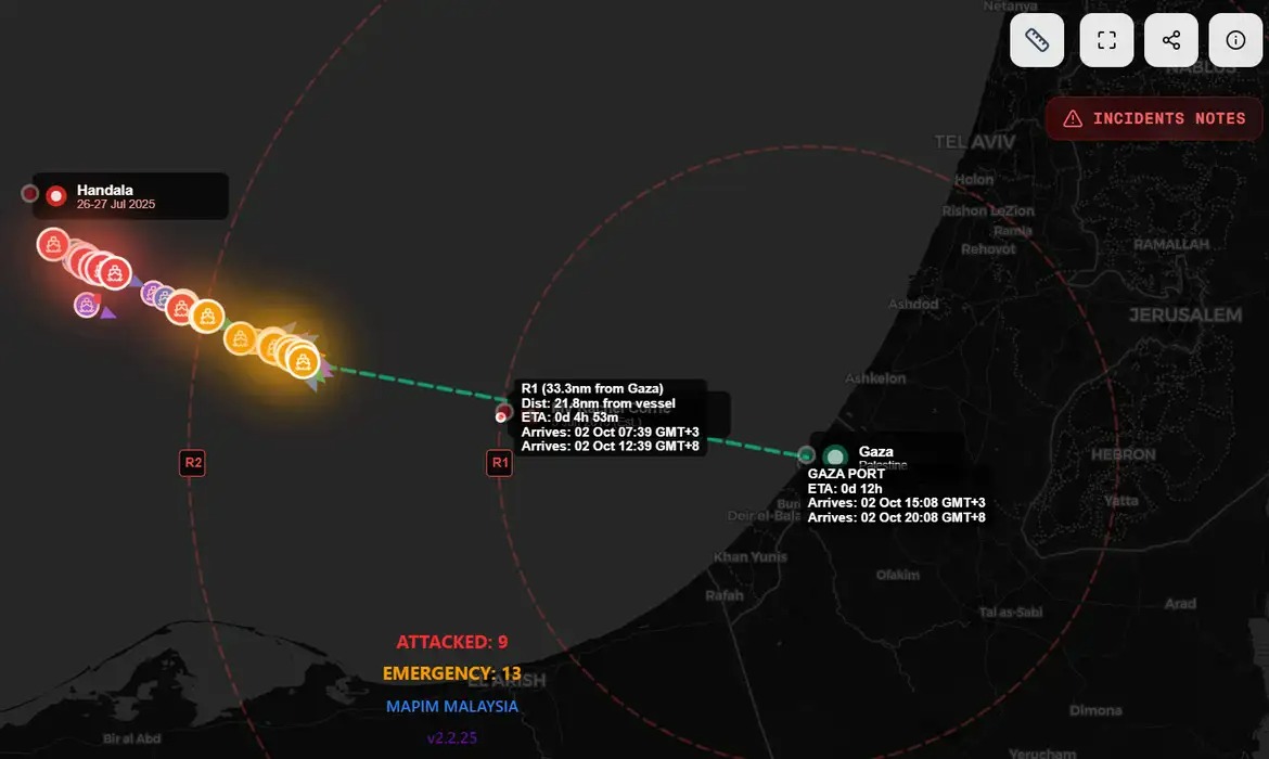Flotilha reúne cerca de 50 embarcações/Divulgação/Global Sumud Flotilla